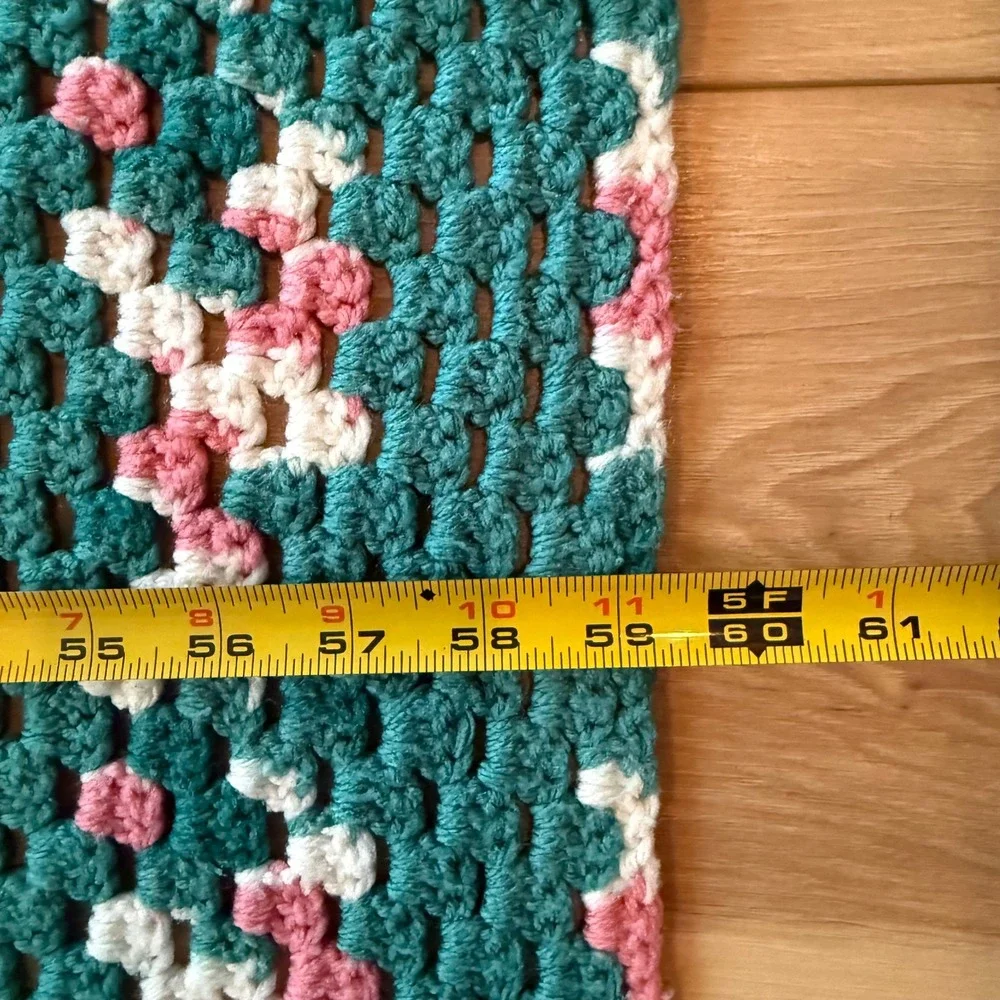 Handmade Teal Green Pink White Granny Square Crochet Afghan‎ Blanket Throw Cozy